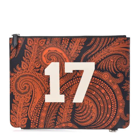 GIVENCHY Calfskin Paisley Print Medium Clutch Orange